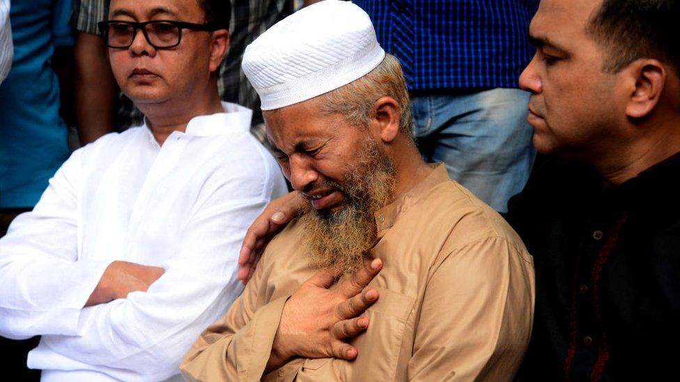 Relatives of Nusrat Jahan Rafi are crying during the authorities of Dhaka Medical College and Hospital, or DMCH, have handed over the body of Nusrat Jahan Rafi in Dhaka, Bangladesh, on April 11, 2019