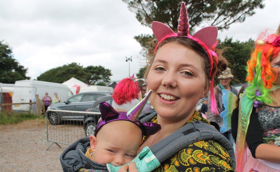 Rowan and baby Berryn Howard wearing unicorn horns