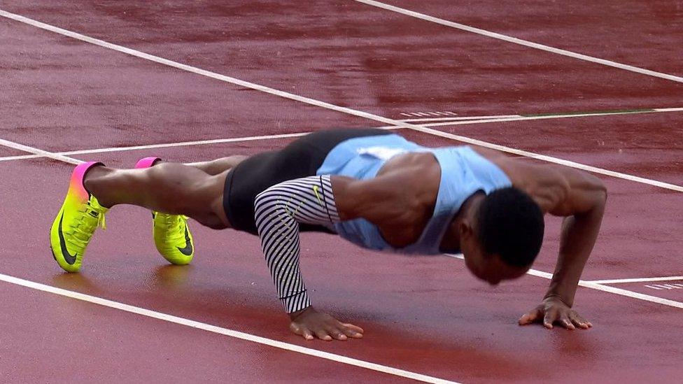 Isaac Makwala doing press ups