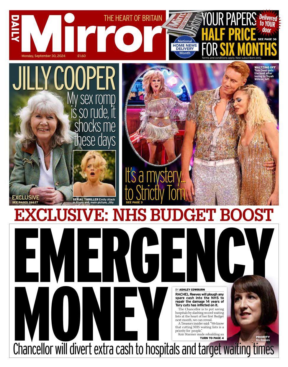 Daily Mirror front page for 30 September