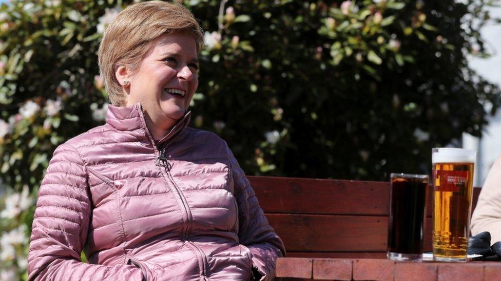 Nicola Sturgeon laughs during a campaign stop in Alford, Aberdeenshire