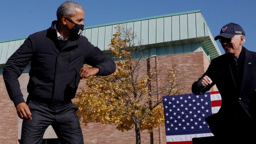 Former President Barack Obama and candidate Joe Biden in Flint, Michigan