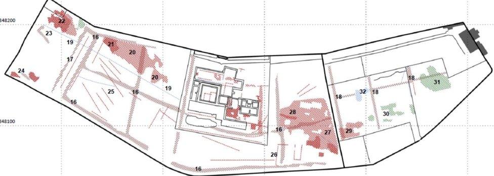 Drawing from geophysical survey of area around Deer Abbey