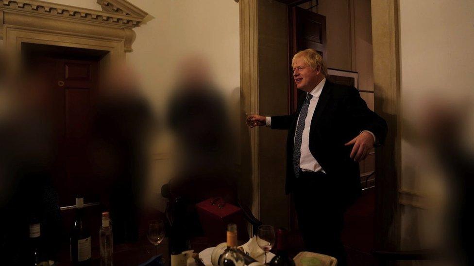 Boris Johnson at a No 10 party