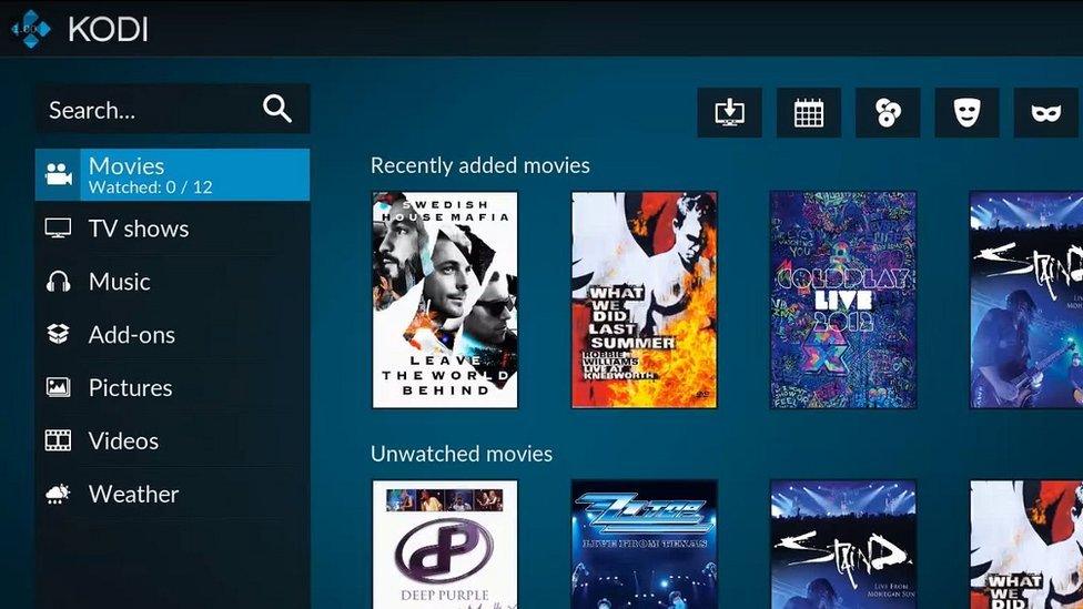 Kodi menu screen