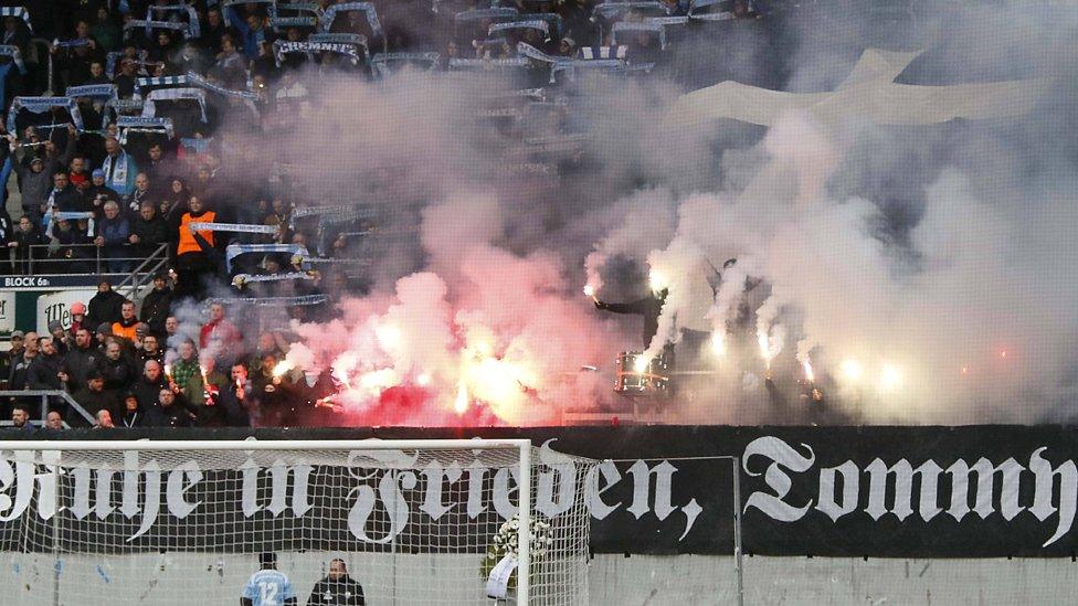 Far-right display in Chemnitzer FC stadium, 9 Mar 19