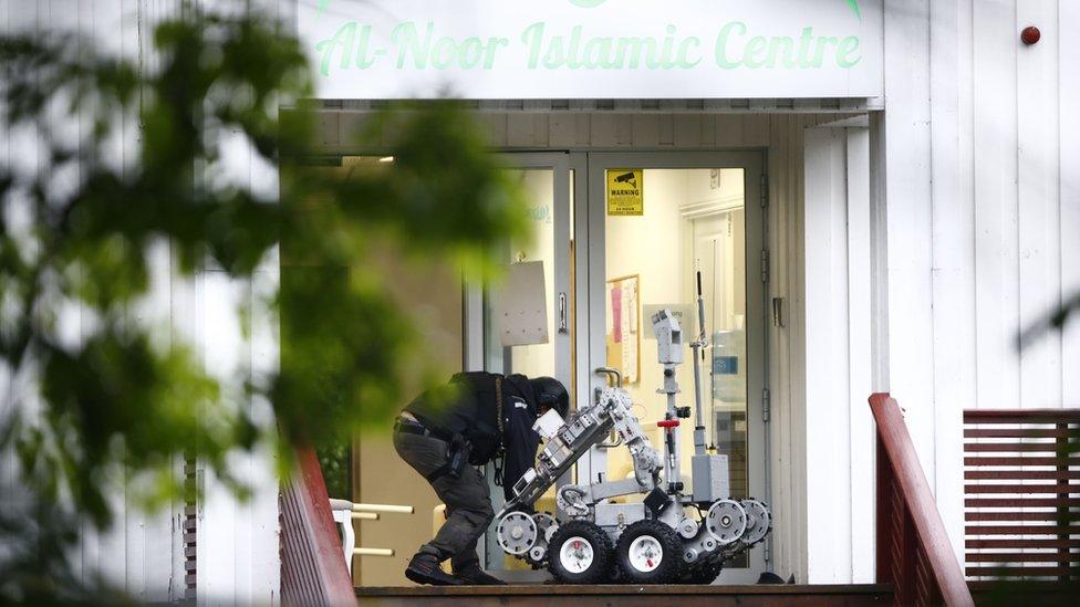 A robot outside the Al-Noor Islamic Centre