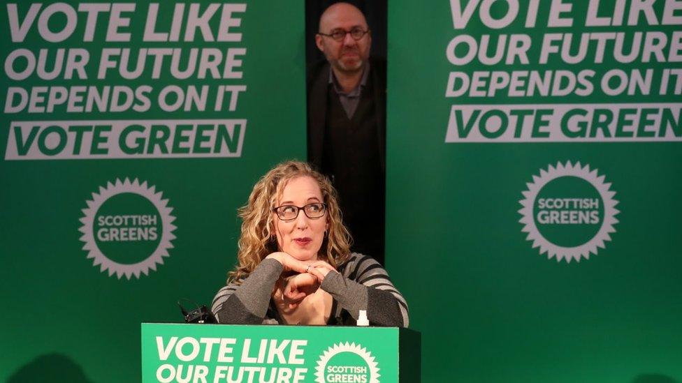 Scottish Green Party co-leaders Lorna Slater and Patrick Harvie on the campaign trail for the Green party at the National Piping Centre in Glasgow for the Scottish Parliamentary election. Picture date: Friday March 26, 2021.