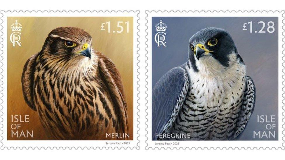 Stamps featuring a merlin and a peregrine