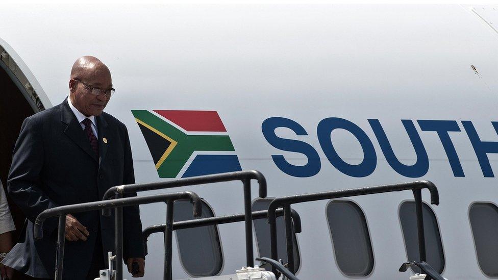 South Africa President Jacob Zuma arrives at Air force station in New Delhi on March 28, 2012