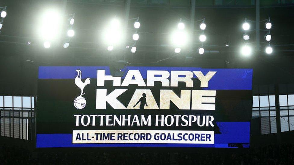 Congratulations message for Harry Kane at Tottenham Hotspur stadium.