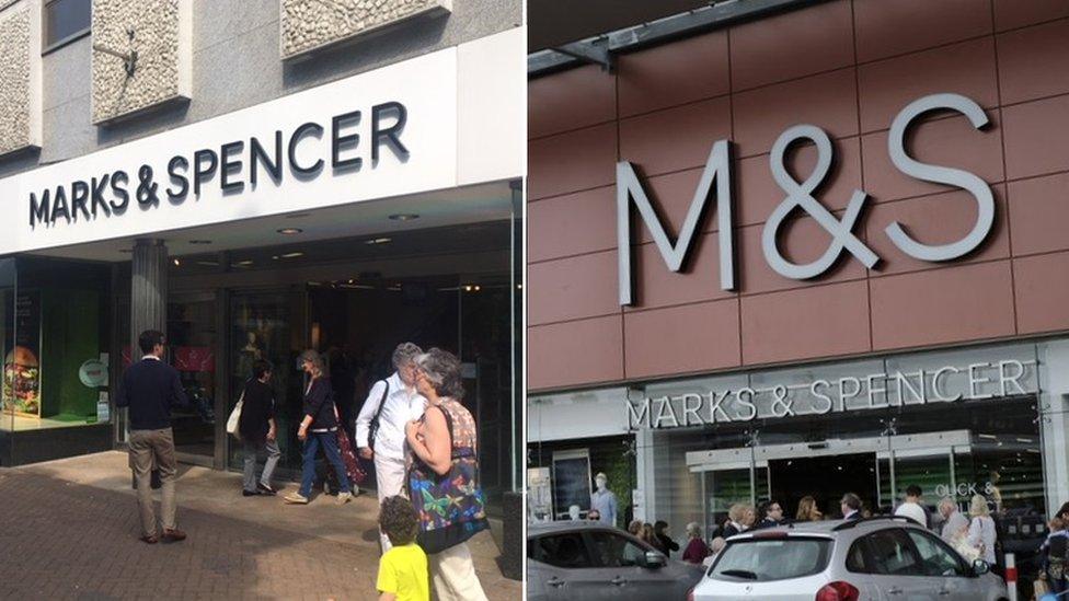 Marks & Spencer Northampton store pictured left, with its new branch at Rushden Lakes on the right.