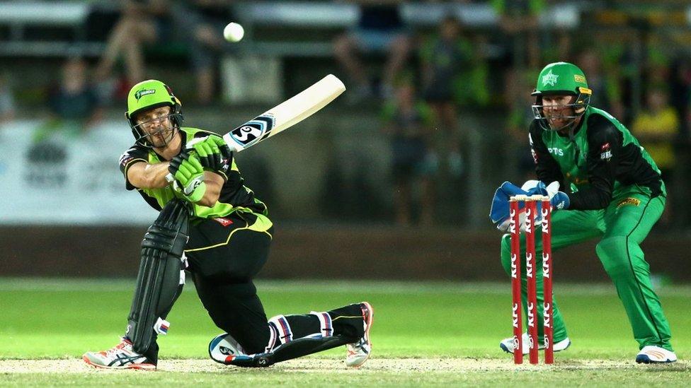 Shane Watson of the Sydney Thunder plays a shot during the Big Bash League exhibition match between the Melbourne Stars and the Sydney Thunder at Lavington Sports Ground on December 12, 2017