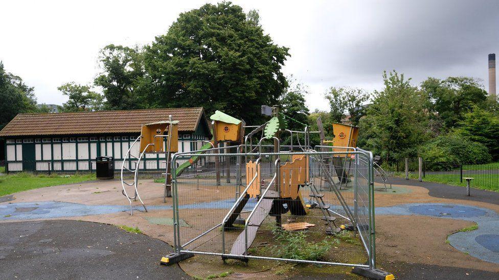 A closed section of the playground in Leazes Park