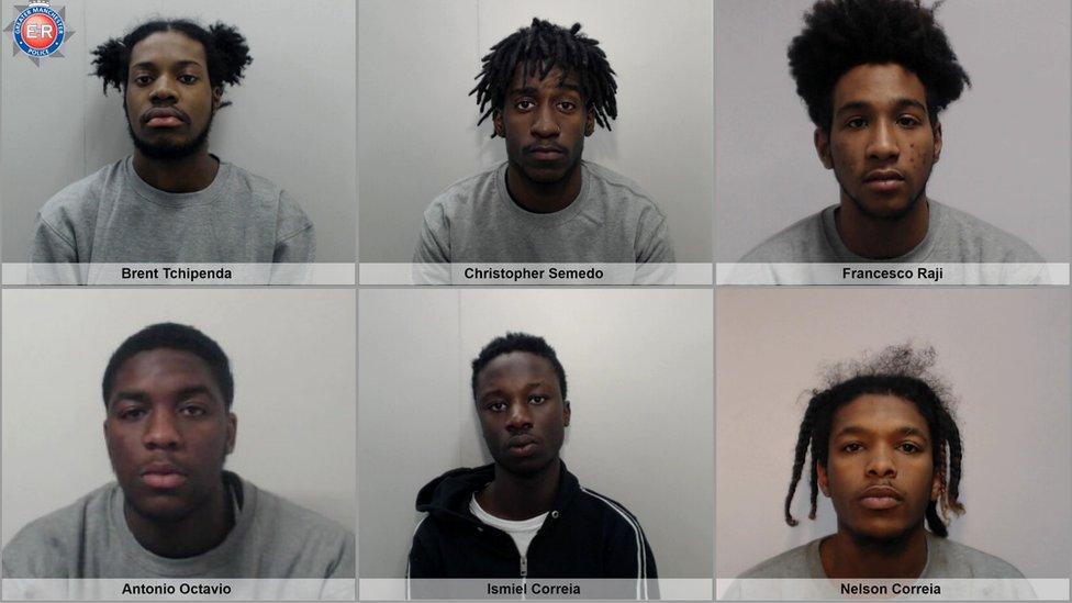 Mugshots of the six gang members