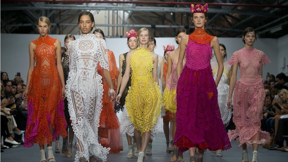 Models on the catwalk during the Bora Aksu Spring/Summer 2016 London Fashion Week show