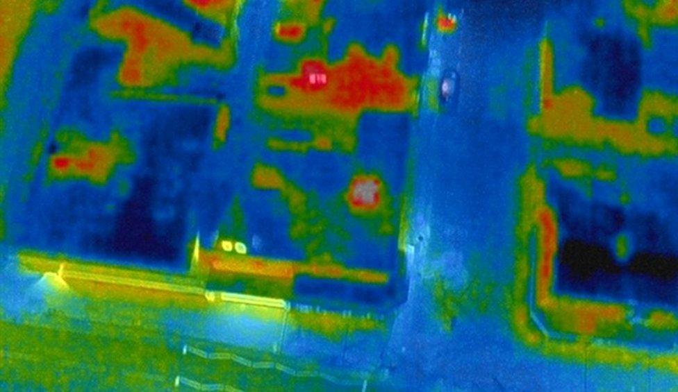 Drone footage showing a heat map of the property