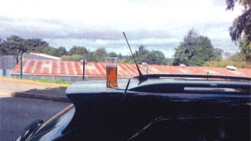 Beer on car roof