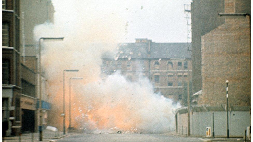 An explosion outside BBC Broadcasting House in Belfast in 1974