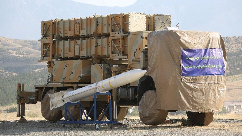 An undated handout picture made available by the Iranian defence ministry shows a new surface-to-air (SAM) missile battery in Okhordad, Iran (9 June 2019)