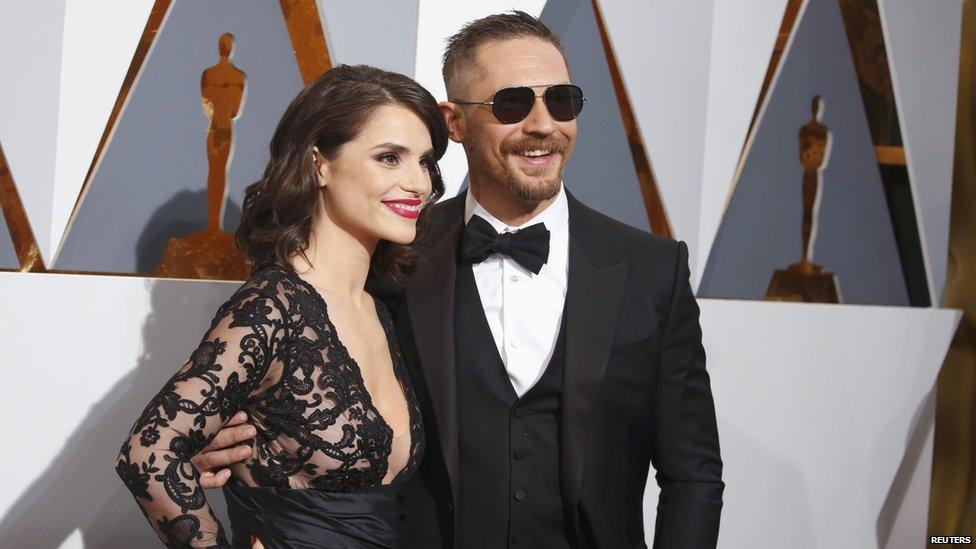 Tom Hardy with wife Charlotte Riley at the Oscars