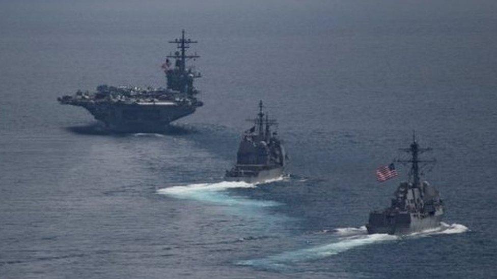 The USS Carl Vinson (left) and other warships in the Indian Ocean. Photo: 14 April 2017