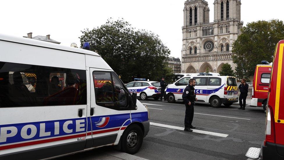 French police near Paris police headquarters on 3 October 2019.