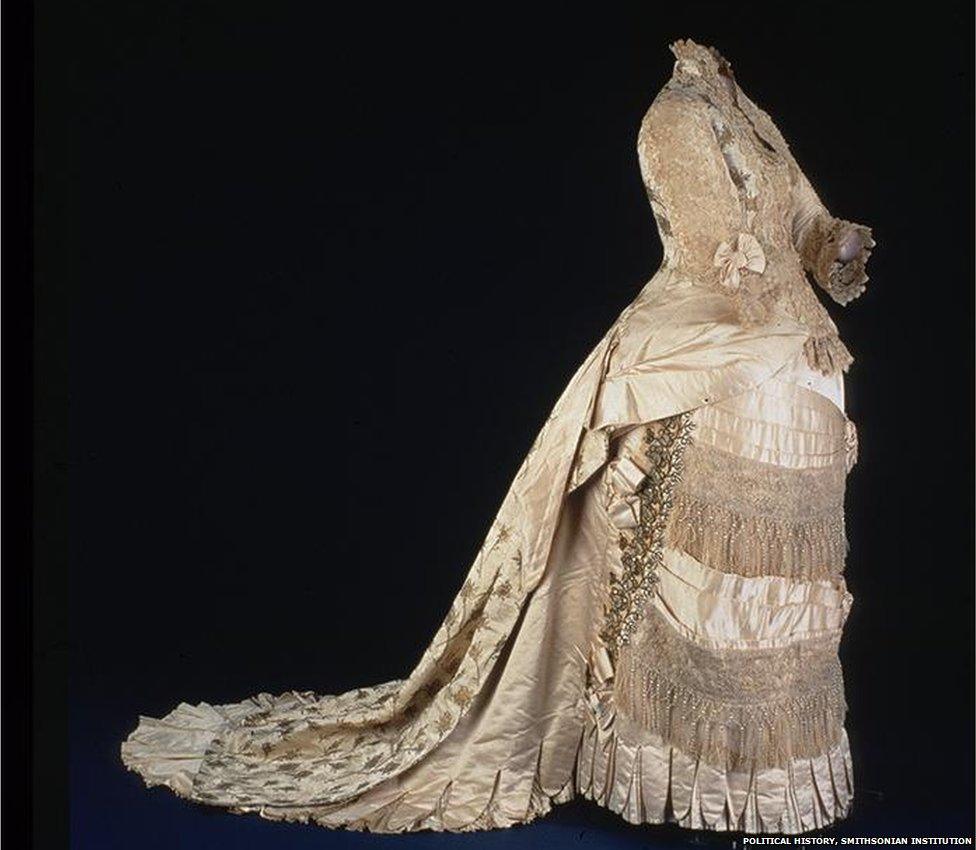 A dress worn by Lucy Hays in 1880