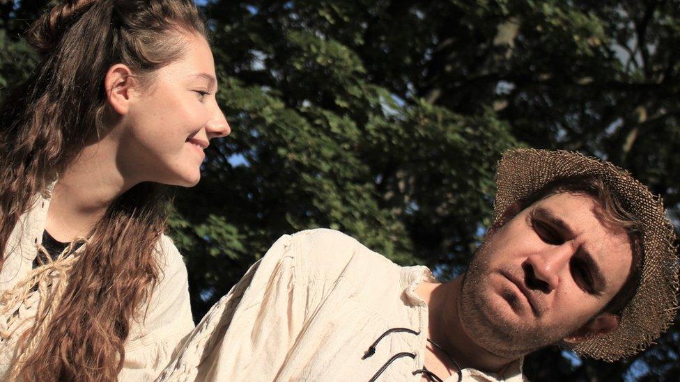 Two of the actor rehearsing The Hay Wain