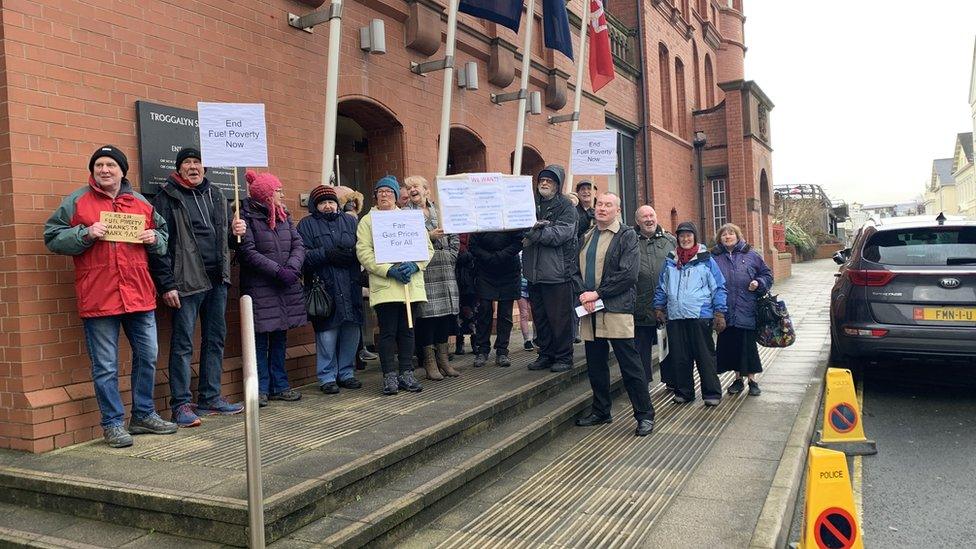 A protest outside the Tynwald building