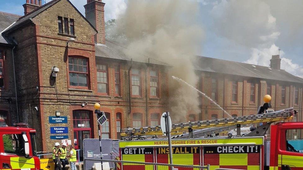 A fire at Watford General Hospital