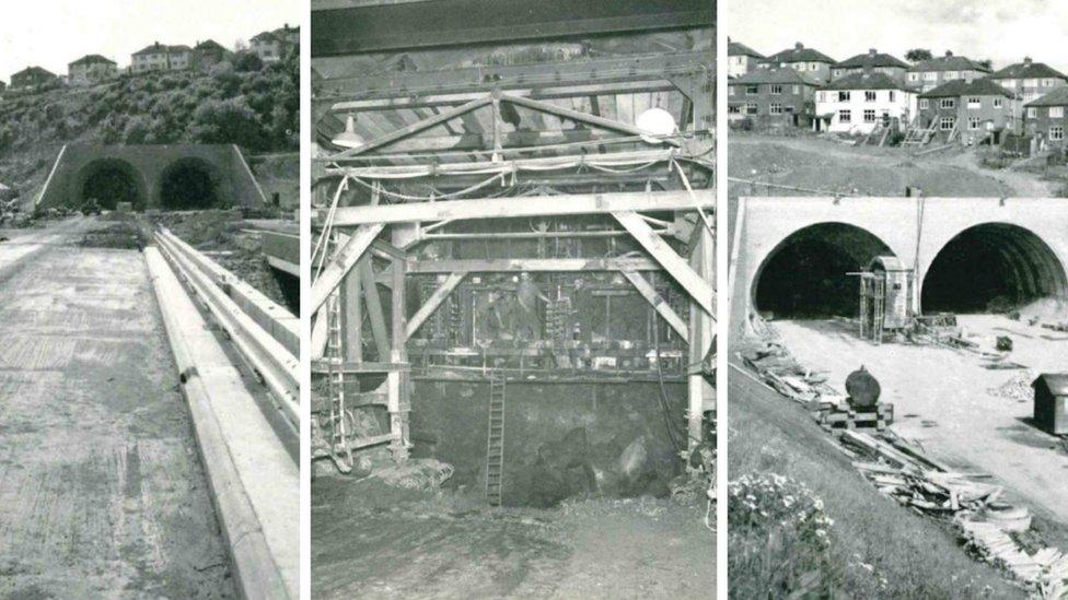 The Brynglas tunnels during construction