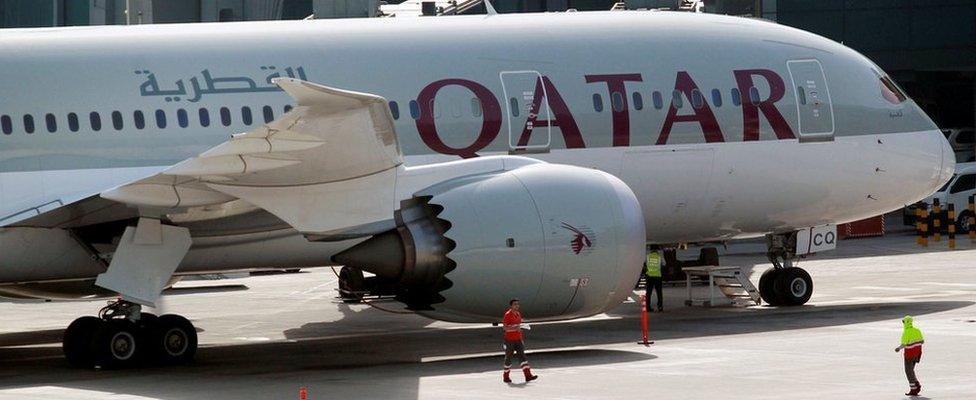 A Qatar airways plane at Doha airport