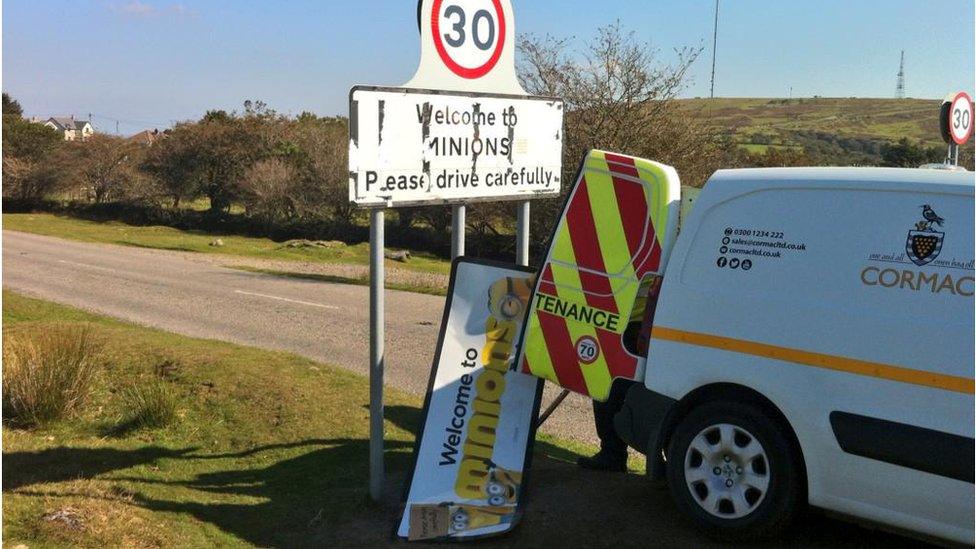 Minions sign being replaced