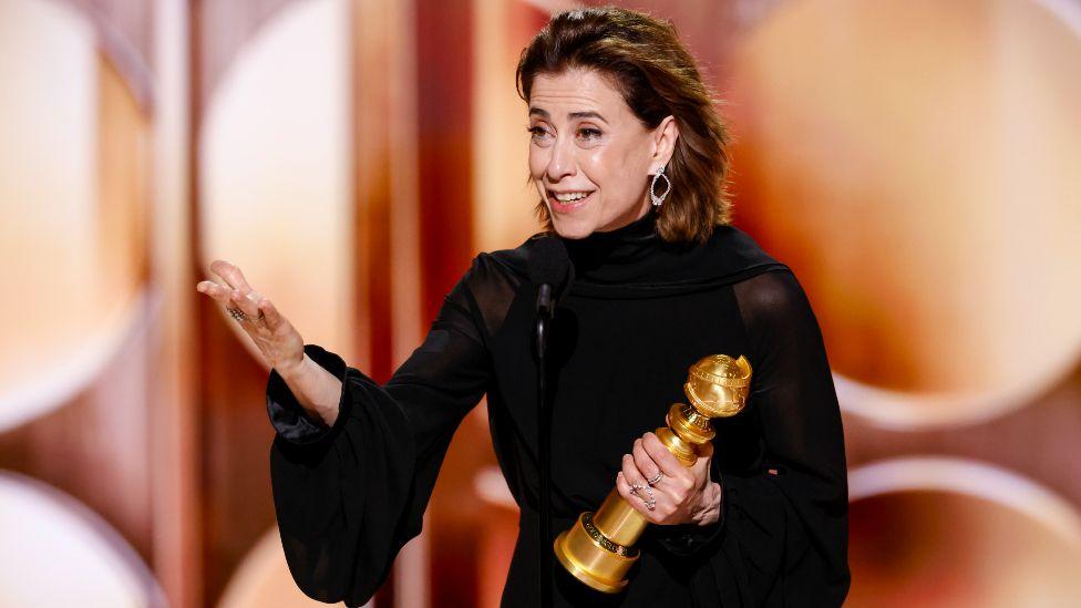 Fernanda Torres accepts the award for Female Actor - Motion Picture - Drama at the 82nd Annual Golden Globe Awards at The Beverly Hilton on January 05, 2025 in Beverly Hills, California