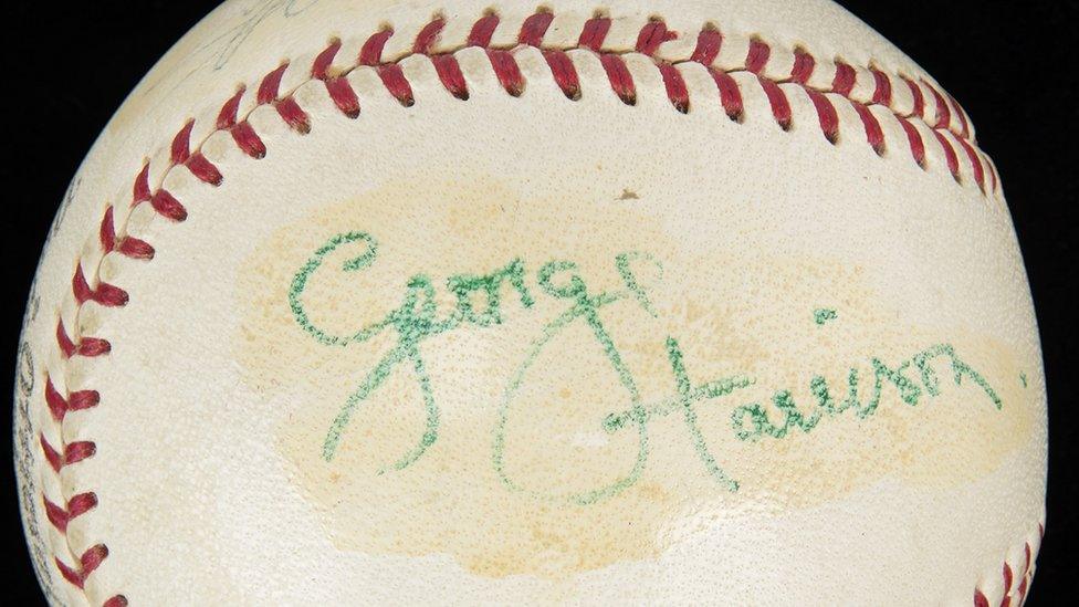 Baseball signed by George Harrison