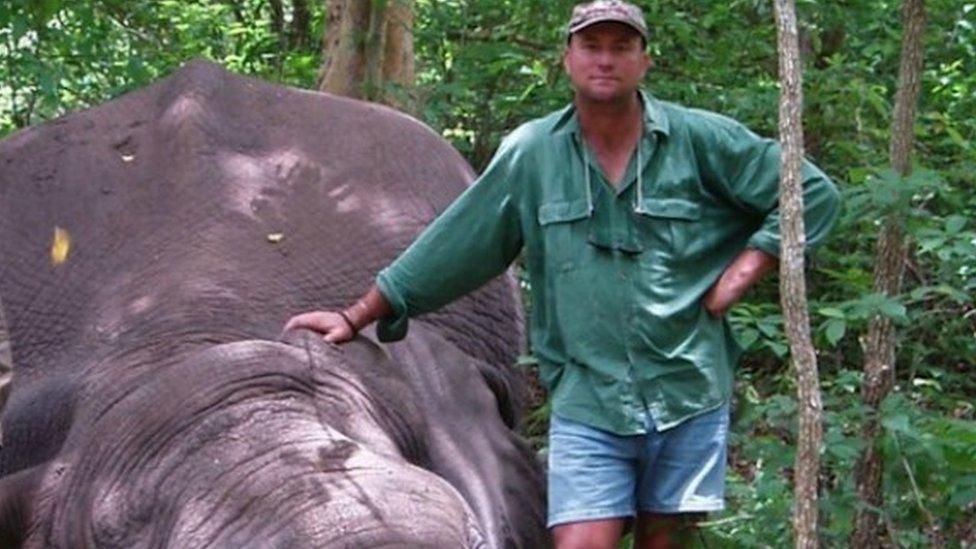 Theunis Botha with a dead elephant