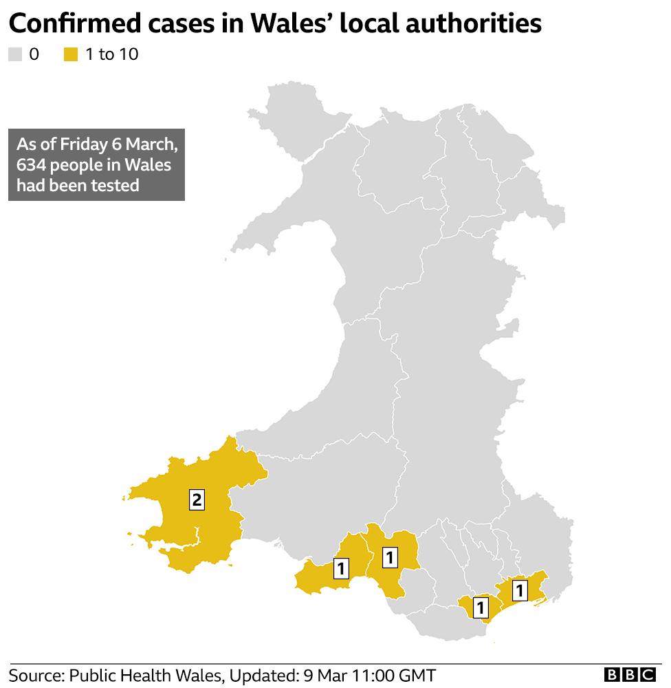 Map of Wales coronavirus cases