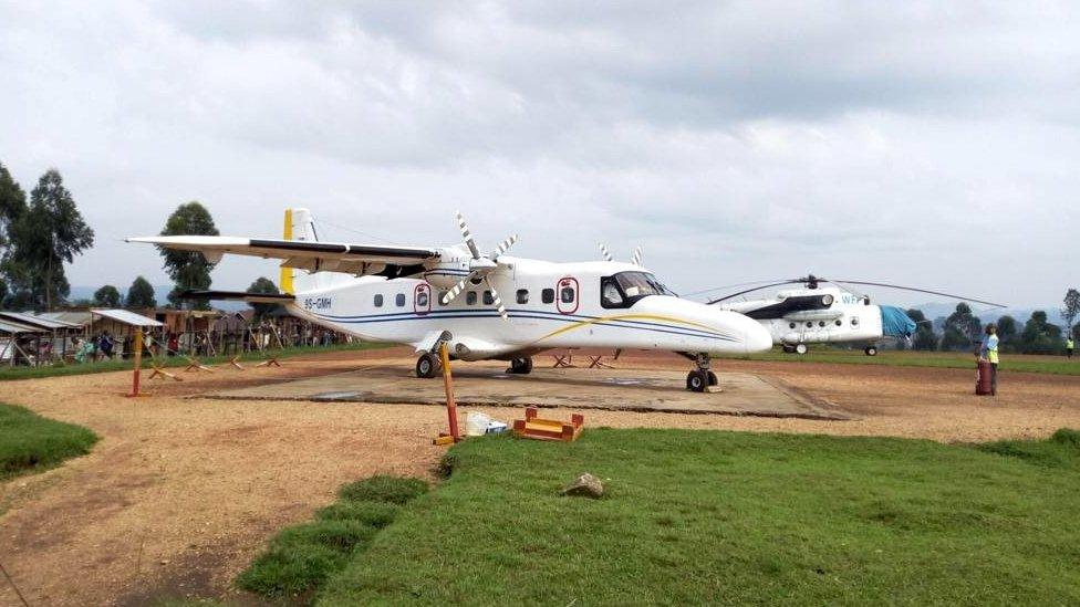 A Dornier 228-200 plane operated by local company Busy Bee is seen at the Goma International airport in Goma in picture taken on 24 March