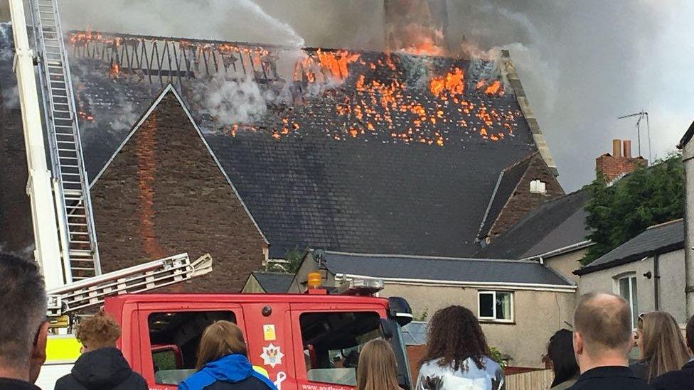 Bethel Community Church in Newport on fire