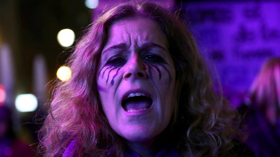 A demonstrator participates in a protest to mark the annual International Day for the Elimination of Violence against Women in Madrid, Spain, 25 November, 2019.