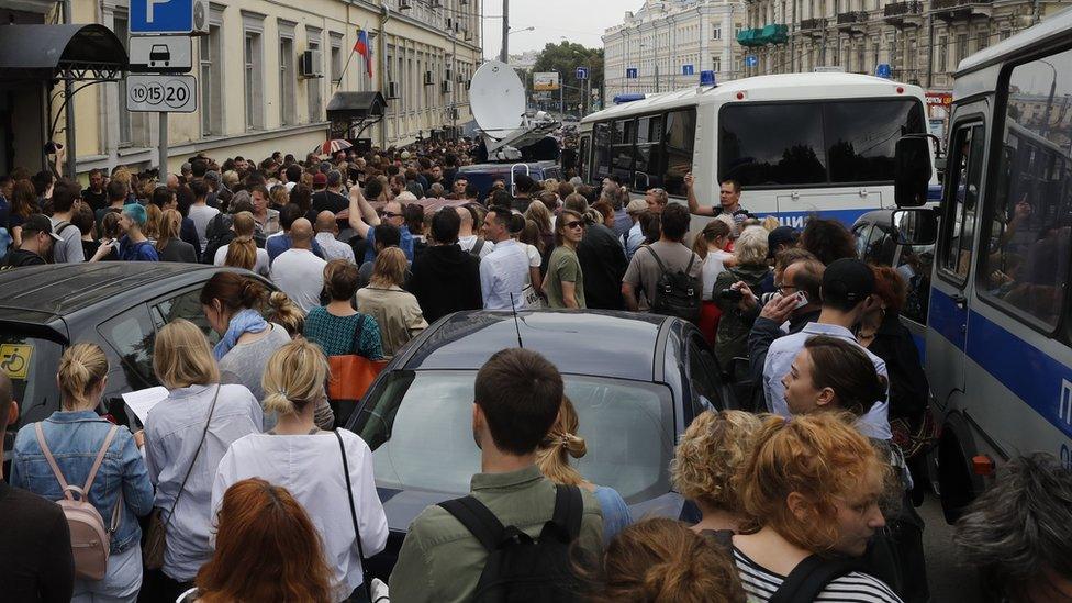 Supporters of Serebrennikov outside the court shouted "shame" as the judge decided he should be put under house arrest