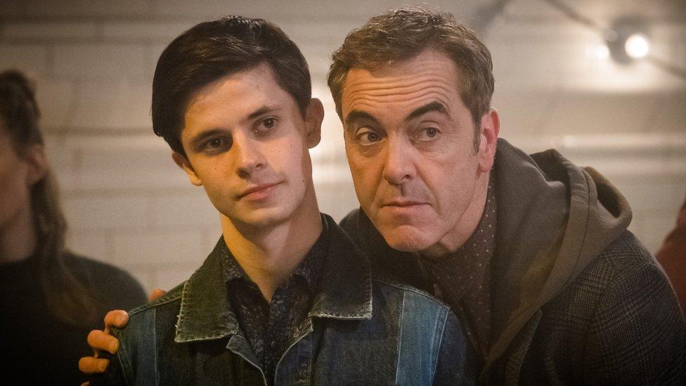L-R: Matthew Williams [Cel Spellman] and Adam Williams [James Nesbitt].