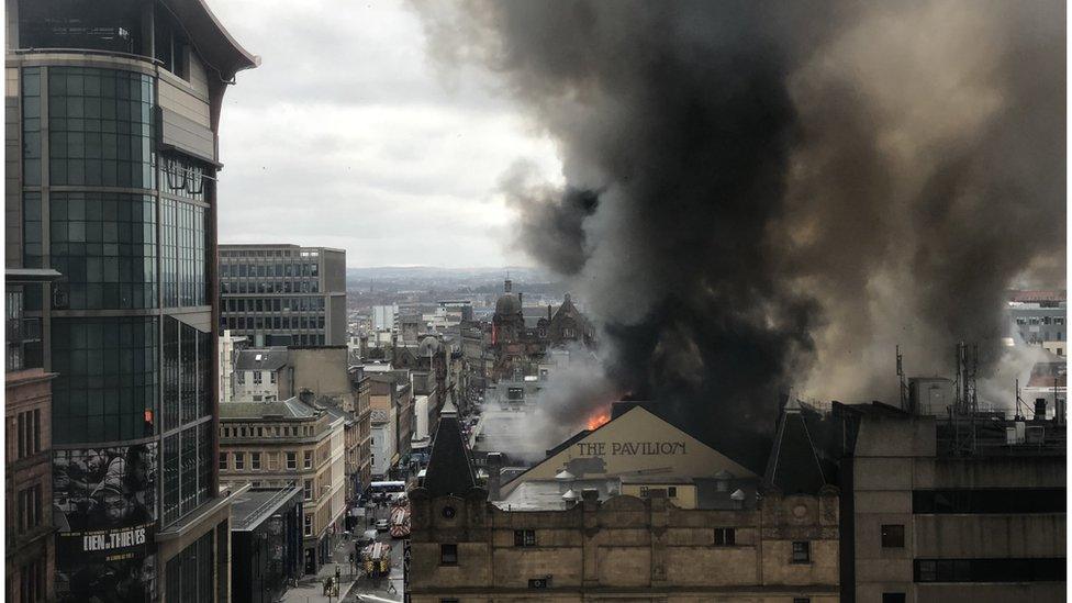 Flames behind the Pavilion Theatre