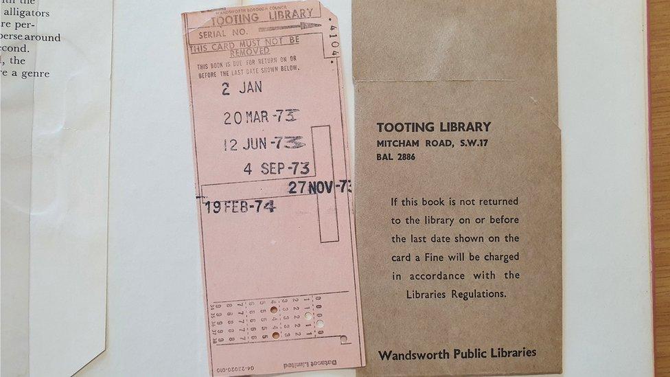 Library sleeve with previous borrowed showing dates up to February 1974