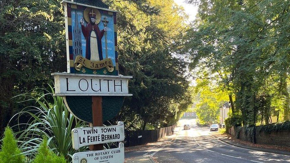 An ornate Louth sign on the outskirts of town