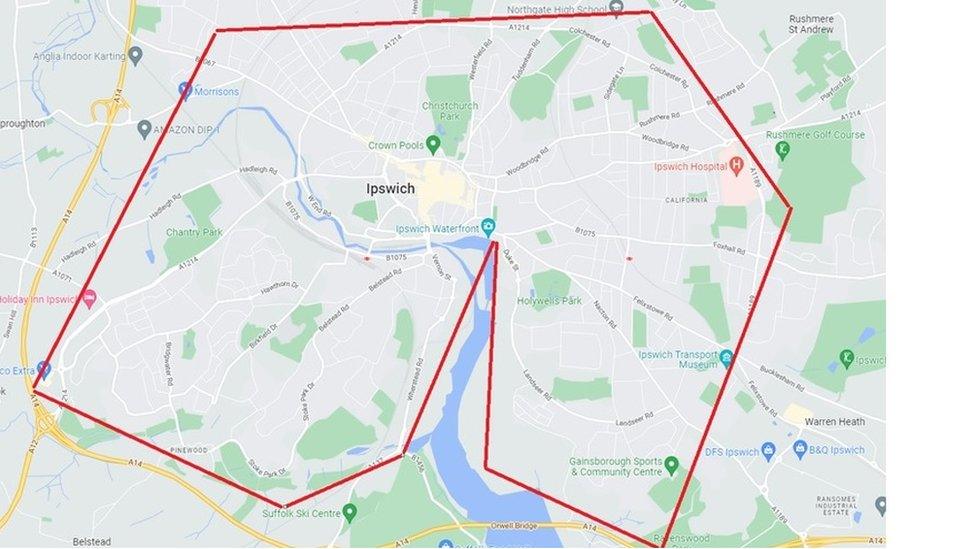 A map of Ipswich showing where the Section 60 Order is in place