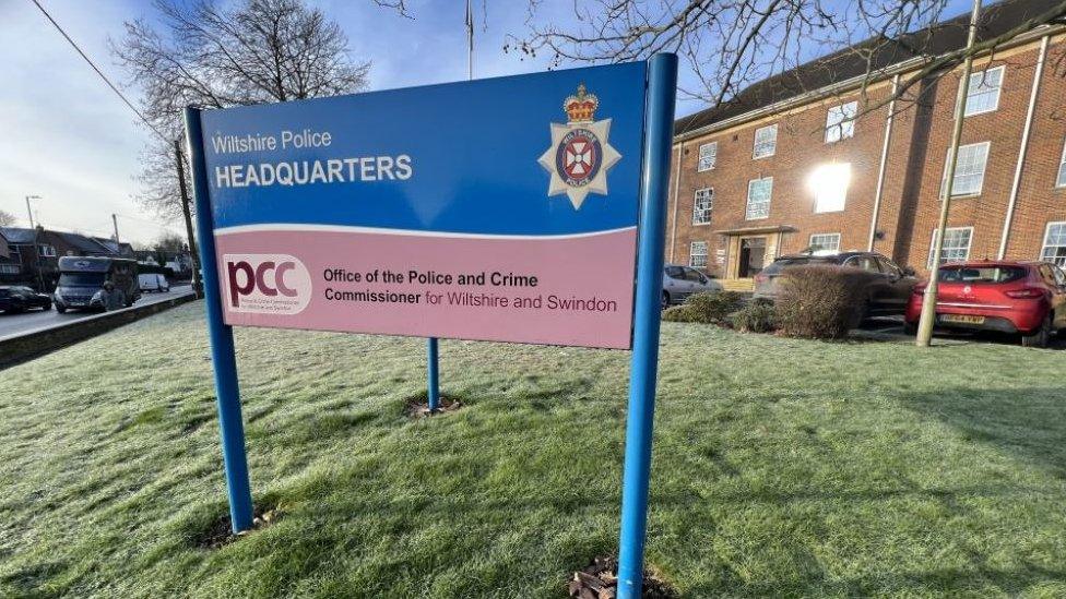 A shot of the sign outside the Wiltshire Police headquarters in Devizes