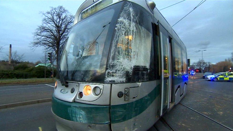 Nottingham tram derails in van crash