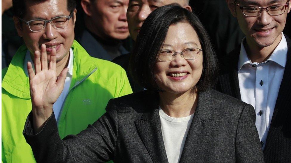 Tsai Ing-wen waves to supporters after voting in Taipei, 11 January 2020